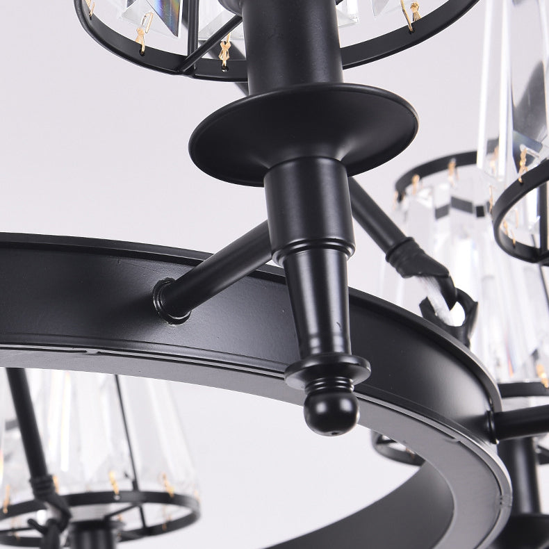 Conical Clear Crystal Pendant Chandelier Rustic Multi Lights Suspension Pendant Light