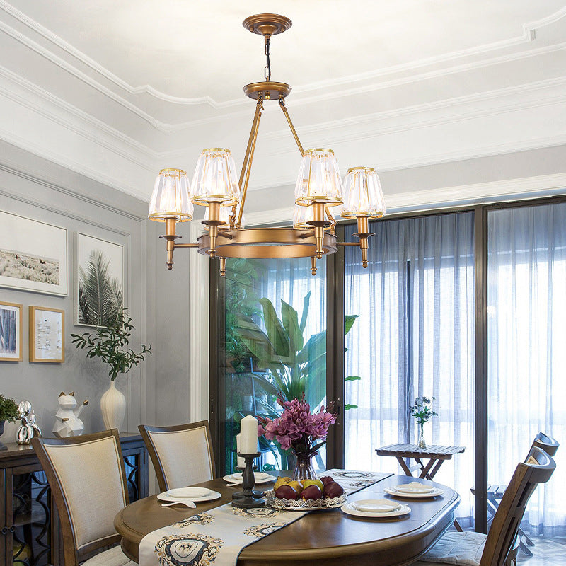 Conical Clear Crystal Pendant Chandelier Rustic Multi Lights Suspension Pendant Light