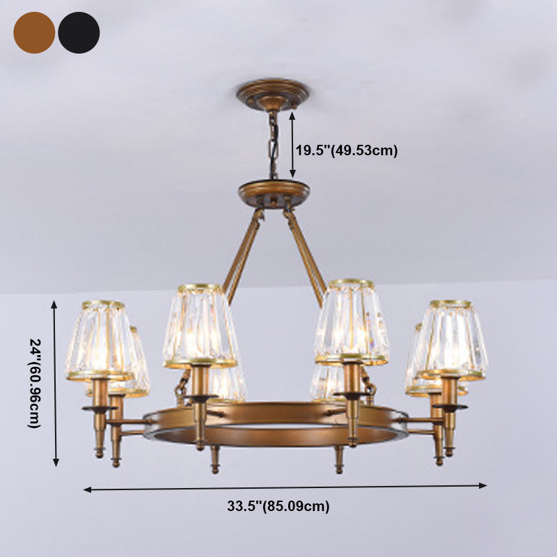 Conical Clear Crystal Pendant Chandelier Rustic Multi Lights Suspension Pendant Light