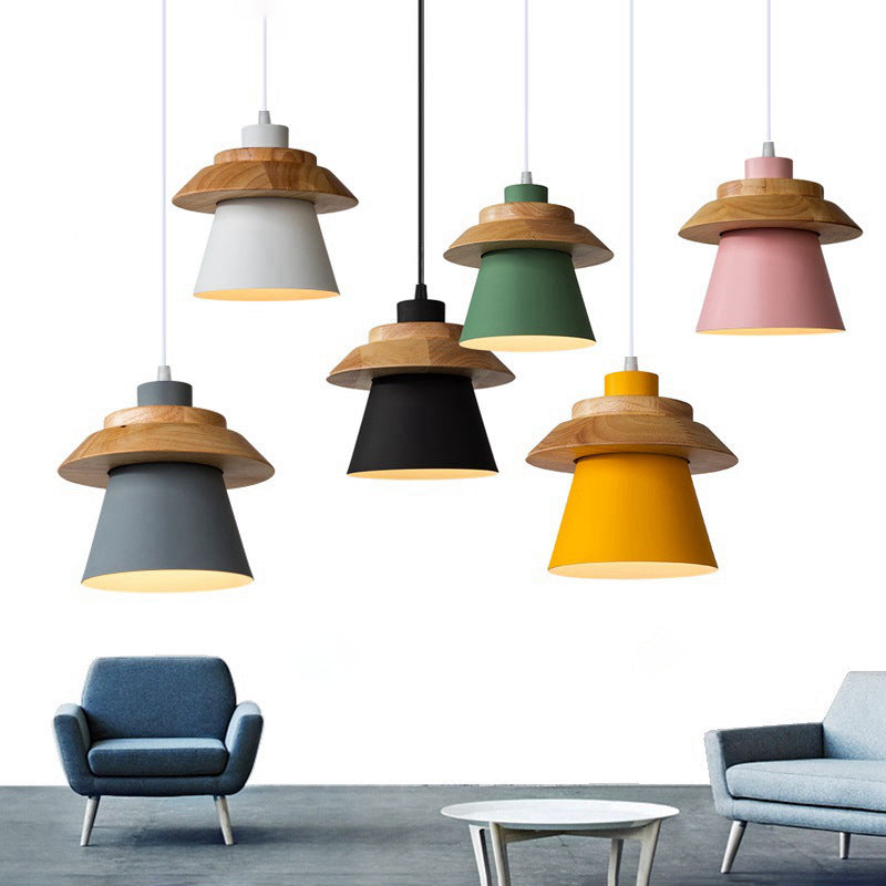 Lampe suspendue de macaron géométrique à pendentif unique nordique moderne avec ombre en fer