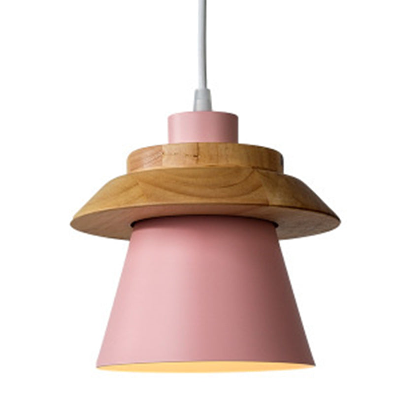 Moderne nordische einzelne hängende hölzerne geometrische Makaroon -Hängelampe mit Eisenschatten