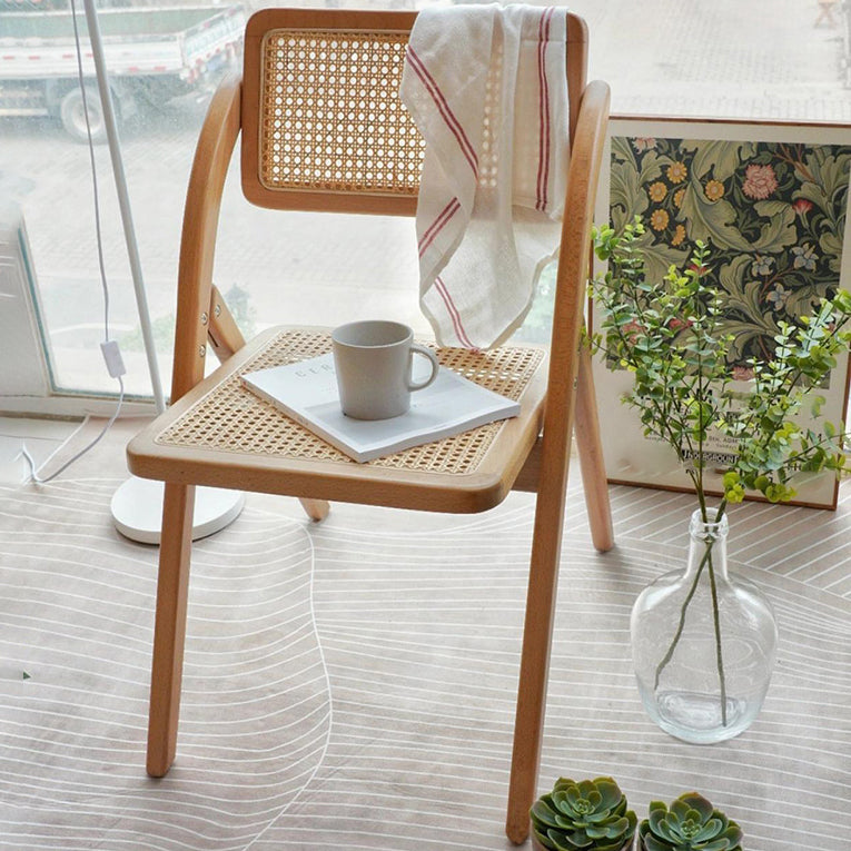 Silla de estilo contemporáneo de madera de caucho con respaldo abierto, silla individual para comedor y cocina