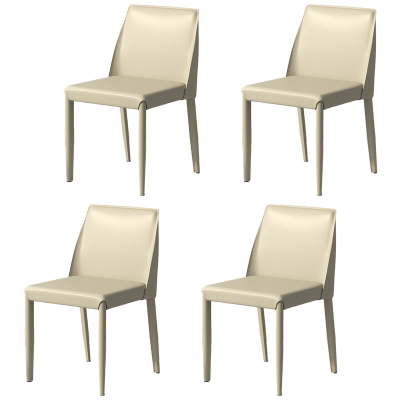 Sillas de comedor de cuero escandinavas Sillas laterales de comedor sin brazos con respaldo sólido