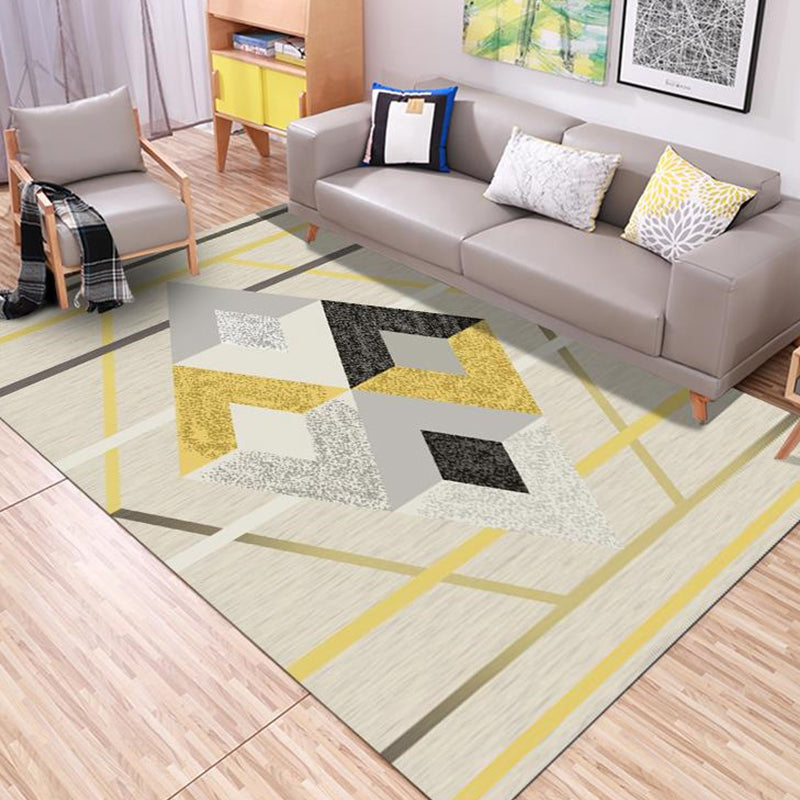 Light Yellow Modern Rug Polyester Graphic Area Rug Non-Slip Backing Rug for Living Room