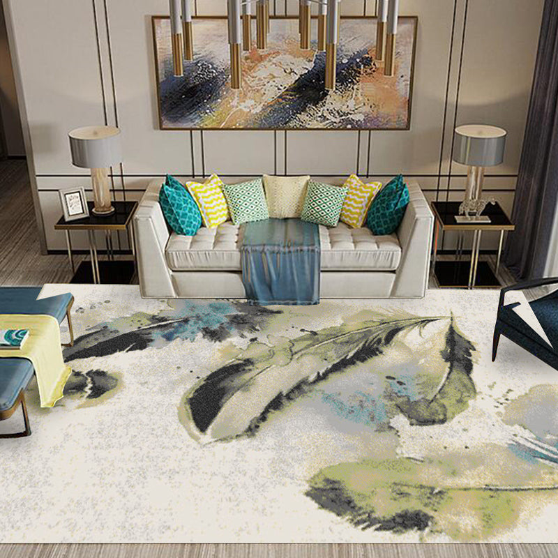 Light Yellow Modern Rug Polyester Graphic Area Rug Non-Slip Backing Rug for Living Room