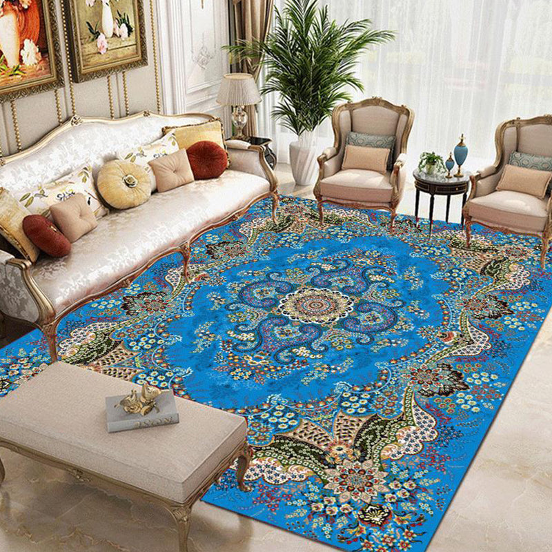 Moroccan Polyester Rug Retro Medallion Print Carpet Stain Resistant Area Carpet for Home Decor