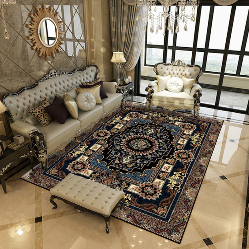 Moroccan Polyester Rug Retro Medallion Print Carpet Stain Resistant Area Carpet for Home Decor