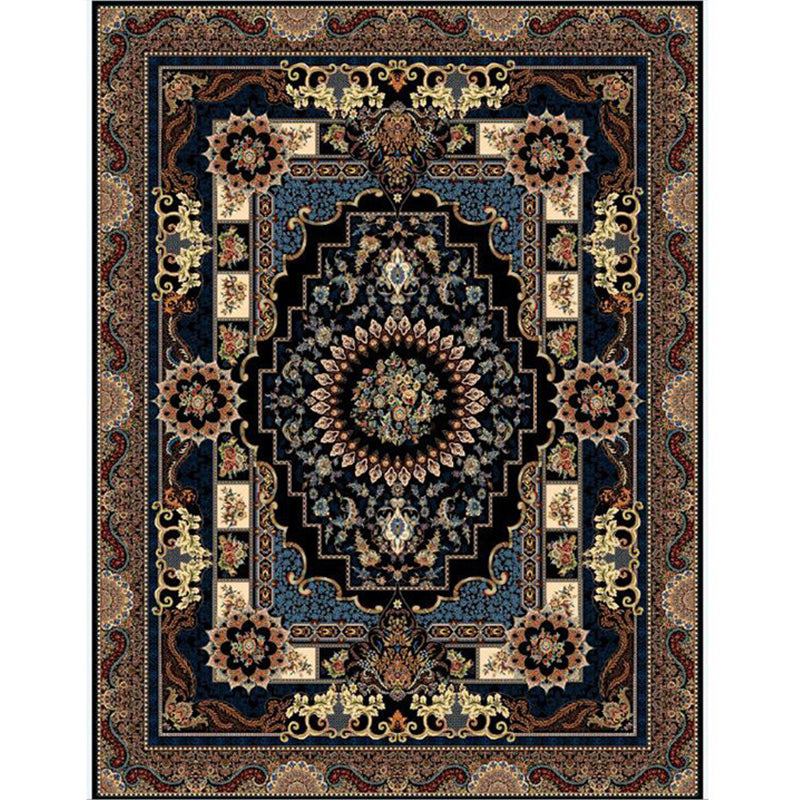 Moroccan Polyester Rug Retro Medallion Print Carpet Stain Resistant Area Carpet for Home Decor