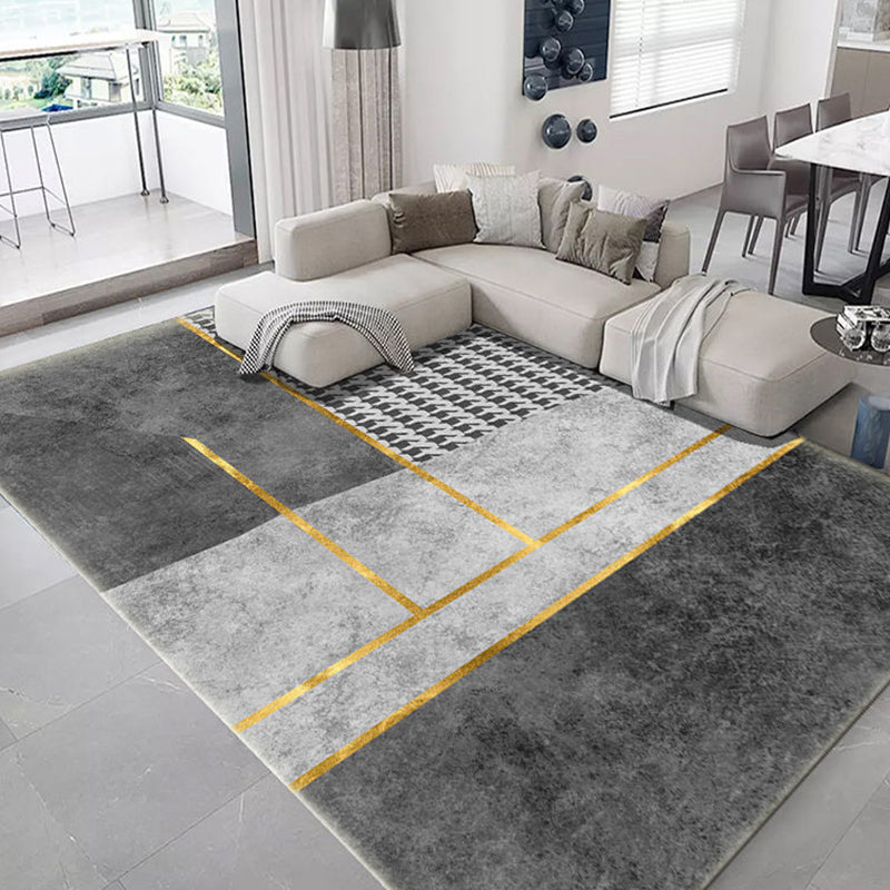 Modern Geometric Pattern Carpet Grey Polyester Area Rug Stain Resistant Area Rug for Home Decor