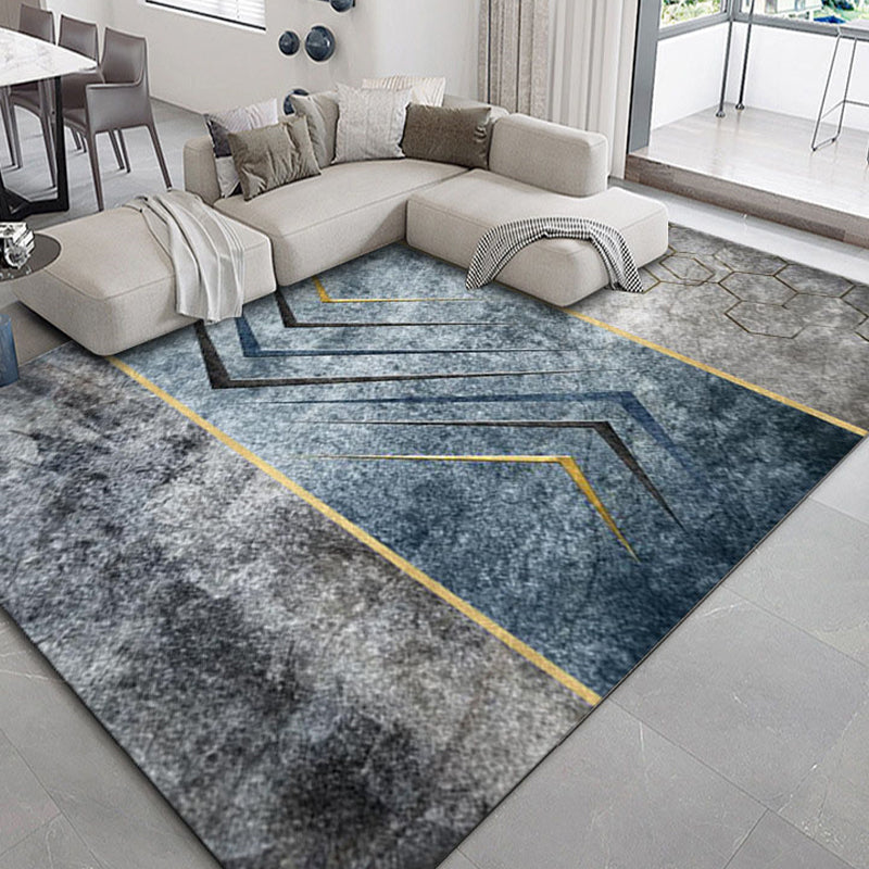 Grey Living Room Area Carpet Modern Geometric Print Area Rug Stain Resistant Area Rug