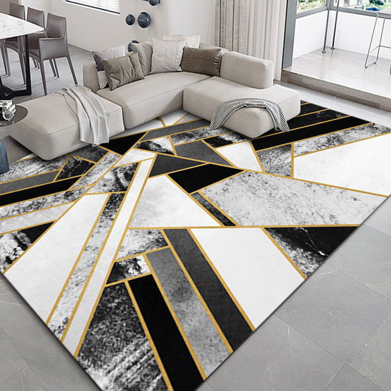 Grey Living Room Area Carpet Modern Geometric Print Area Rug Stain Resistant Area Rug