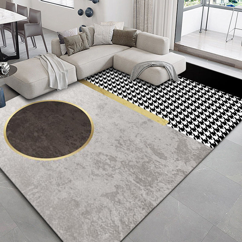 Grey Living Room Area Carpet Modern Geometric Print Area Rug Stain Resistant Area Rug