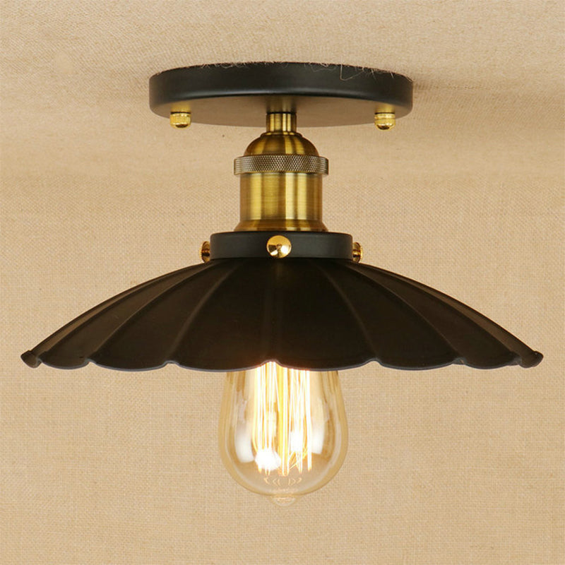 Metal Scalloped Shade Flush Mount Fixture Industrial Style 1 Light Flush Light