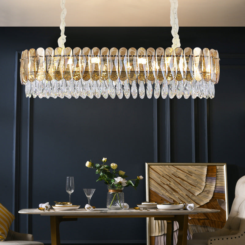 Crystal Oval Island Pendant Lights Modern Island Lighting 8 Light Island Ceiling Light