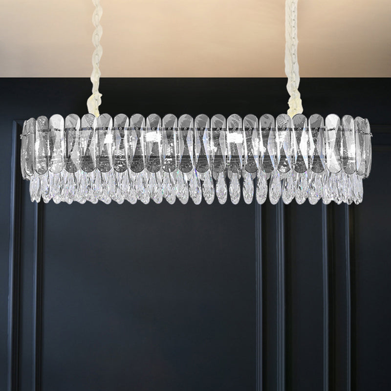 Crystal Oval Island Pendant Lights Modern Island Lighting 8 Light Island Ceiling Light