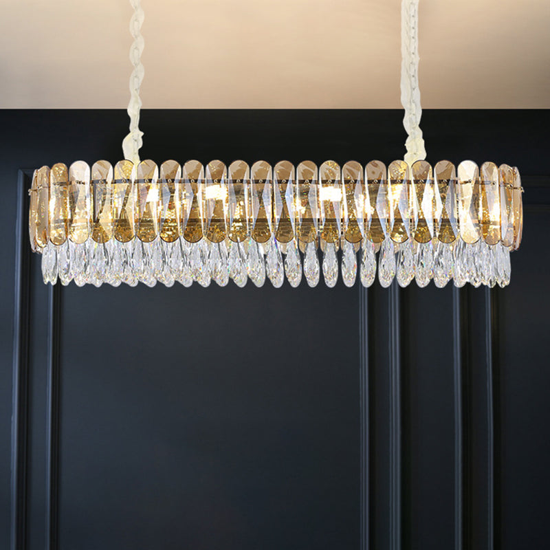 Crystal Oval Island Pendant Lights Modern Island Lighting 8 Light Island Ceiling Light