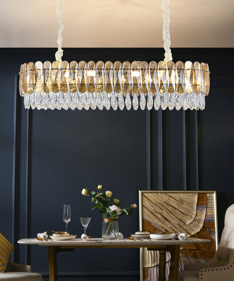 Crystal Oval Island Pendant Lights Modern Island Lighting 8 Light Island Ceiling Light