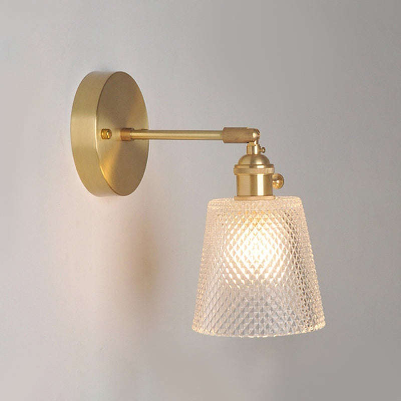 1-Light Geometric Shade Industrial Style Glass Wall Lighting Fixtures in Brass