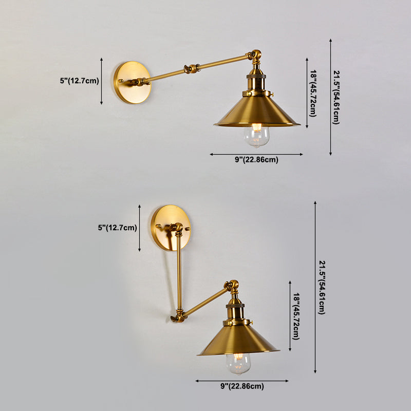 Tapered Cape Shade 1-Light Industrial Style Metal Wall Lighting in Gold