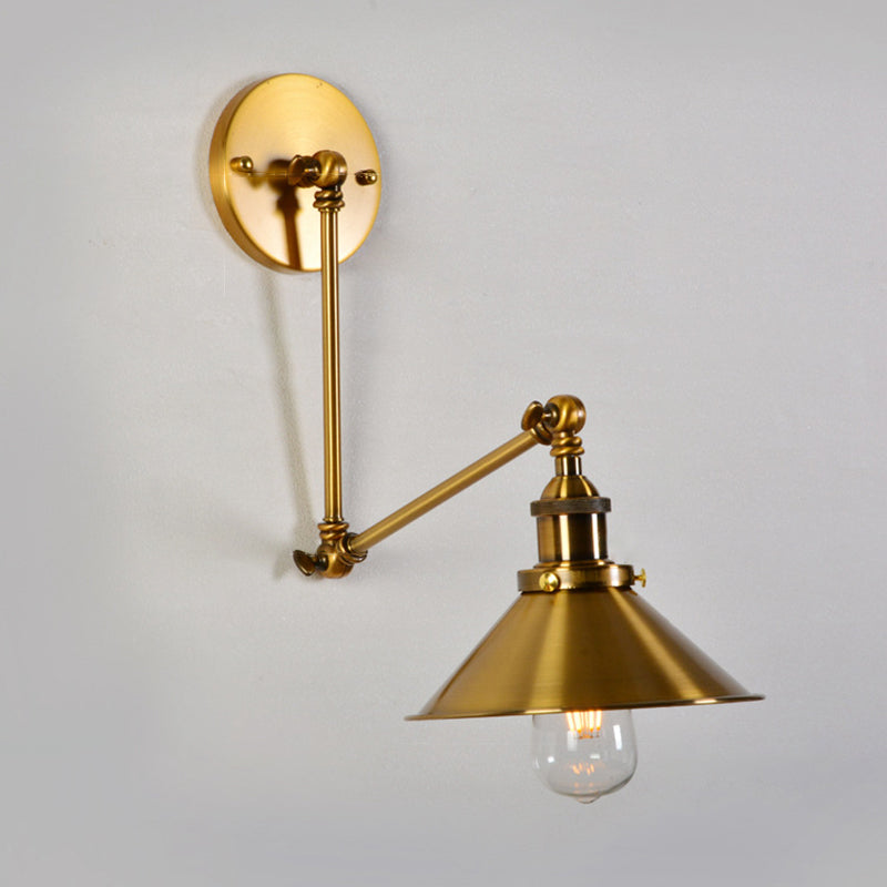 Tapered Cape Shade 1-Light Industrial Style Metal Wall Lighting in Gold