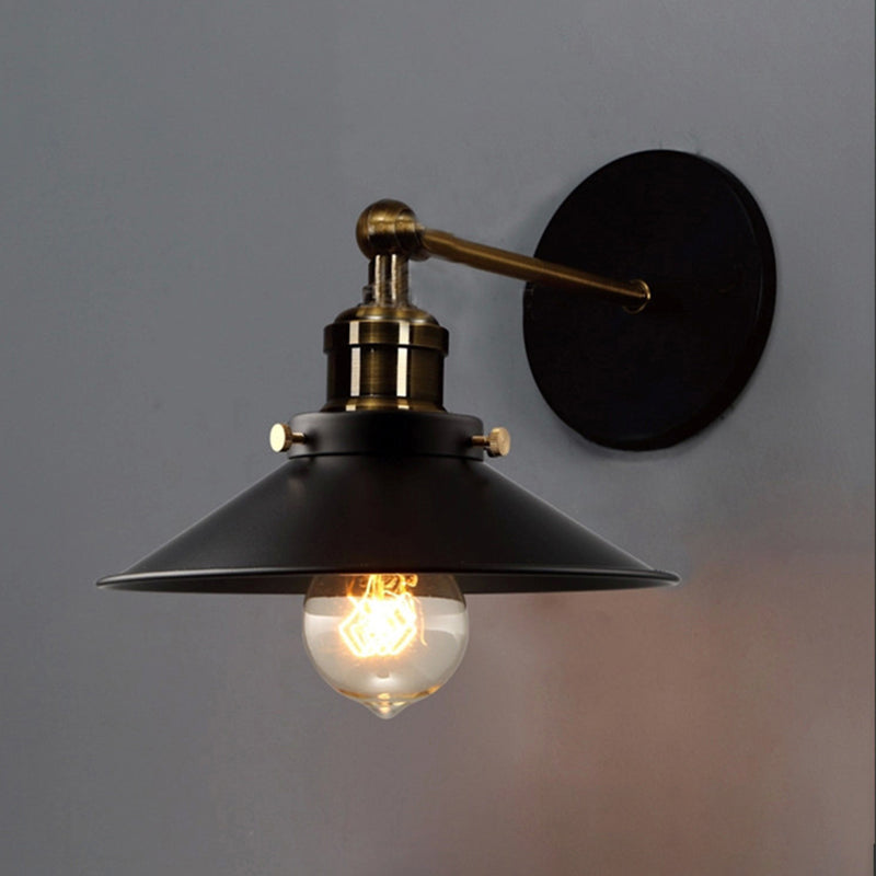 Tapered Cape Shade 1-Light Industrial Style Metal Wall Lighting in Black