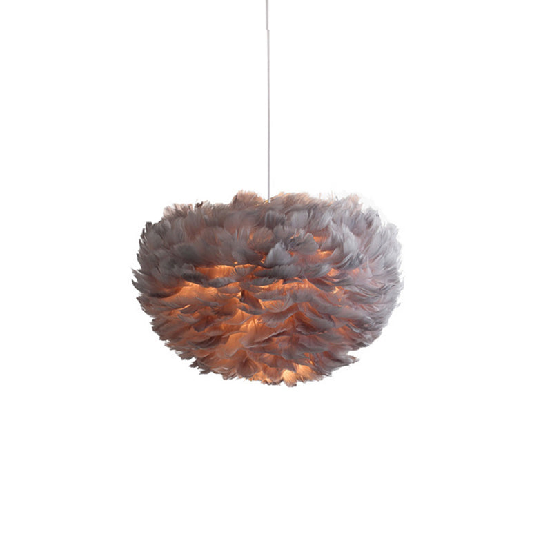 Feather White Hanging Lamp in Modern Style Round Shaped Indoor Pendant Light