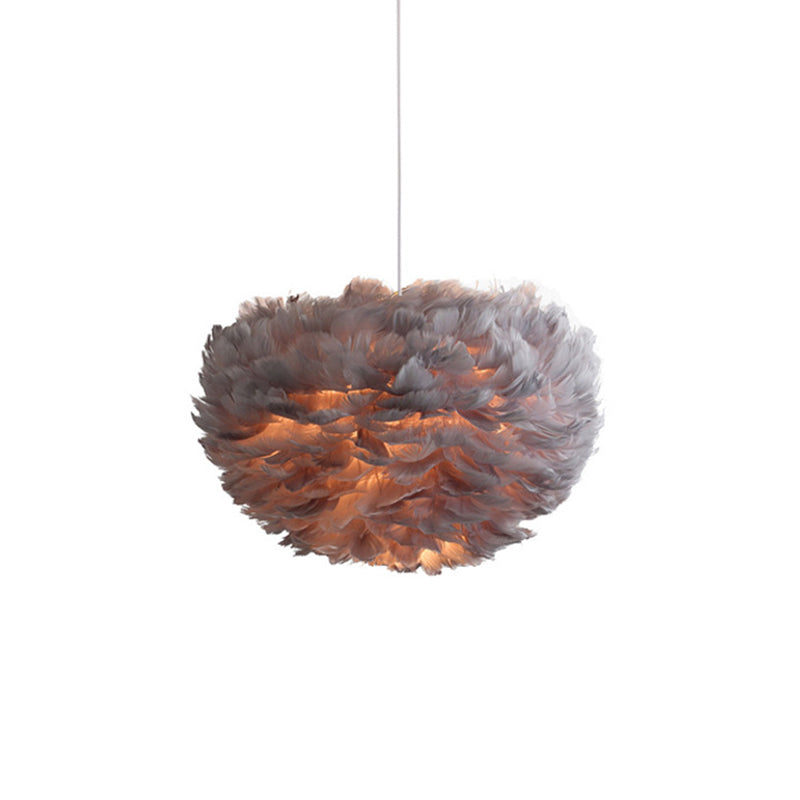 Feather White Hanging Lamp in Modern Style Round Shaped Indoor Pendant Light