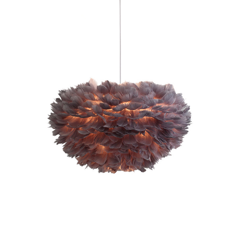 Feather White Hanging Lamp in Modern Style Round Shaped Indoor Pendant Light