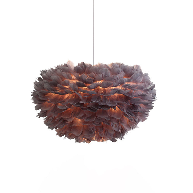 Feather White Hanging Lamp in Modern Style Round Shaped Indoor Pendant Light