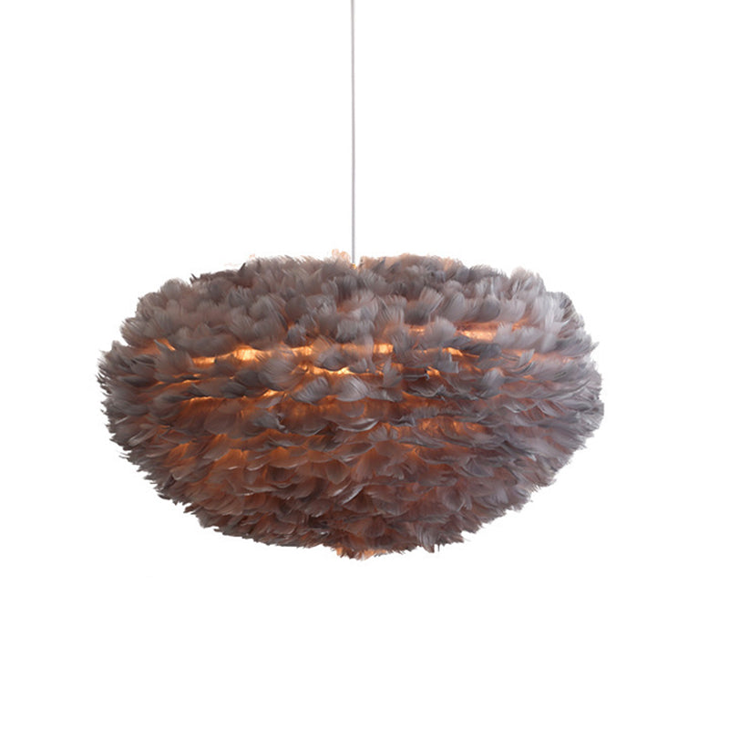 Feather White Hanging Lamp in Modern Style Round Shaped Indoor Pendant Light