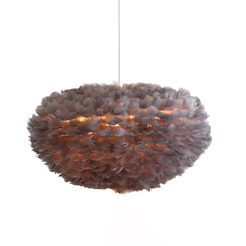 Feather White Hanging Lamp in Modern Style Round Shaped Indoor Pendant Light