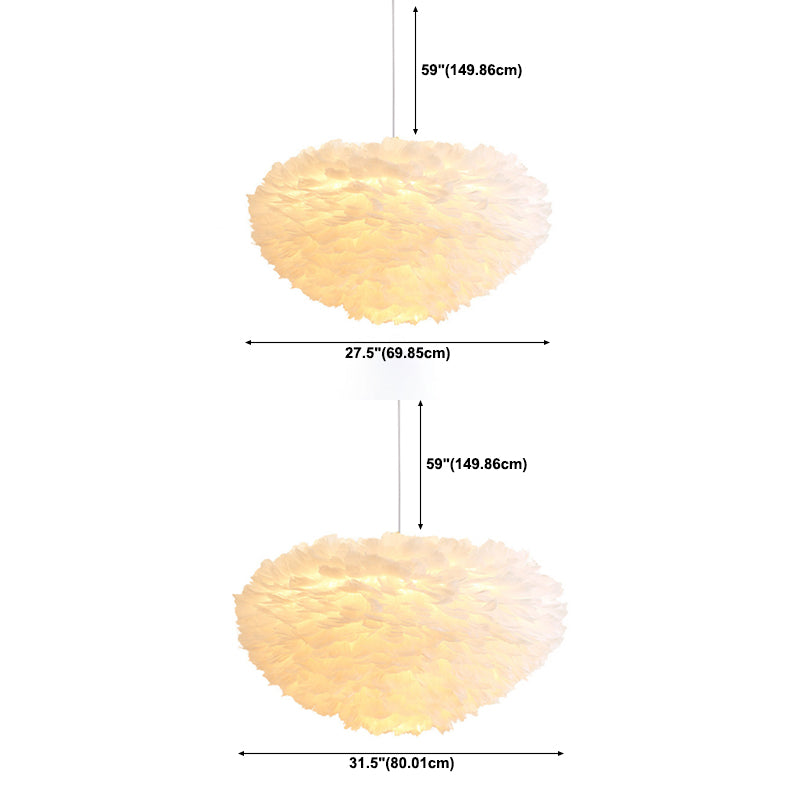 Feather White Hanging Lamp in Modern Style Round Shaped Indoor Pendant Light