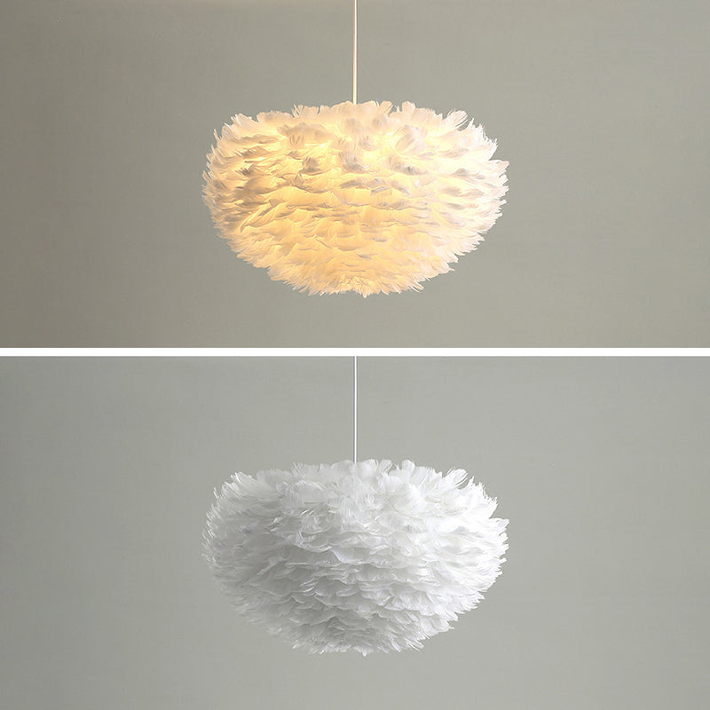 Feather White Hanging Lamp in Modern Style Round Shaped Indoor Pendant Light