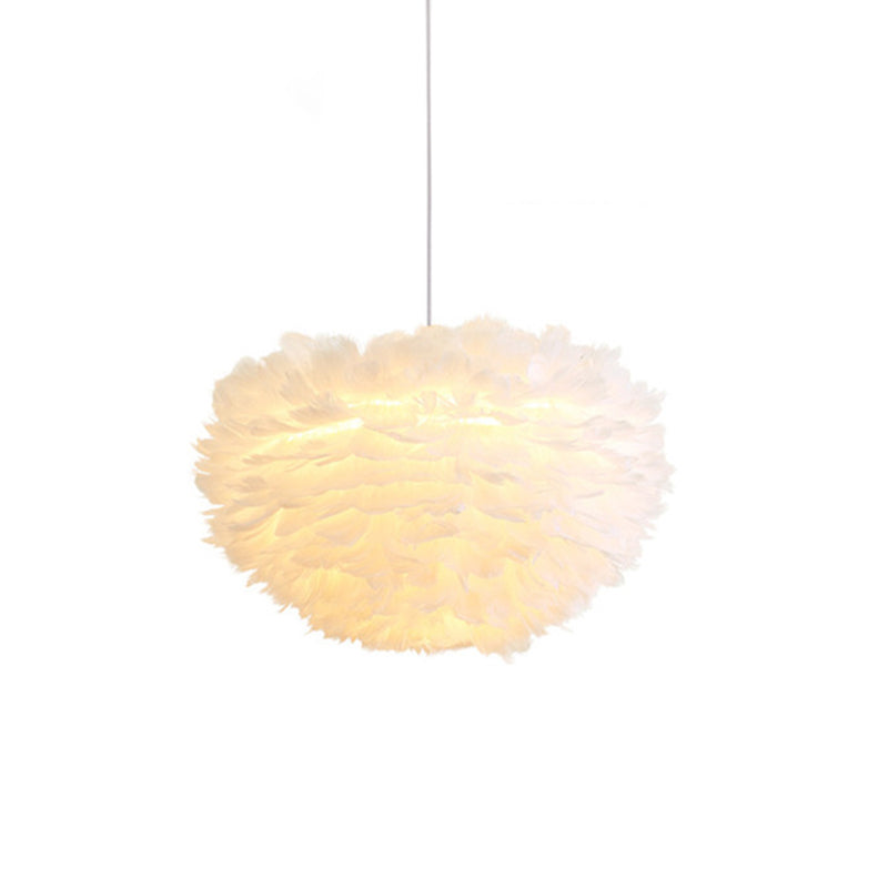 Feather White Hanging Lamp in Modern Style Round Shaped Indoor Pendant Light