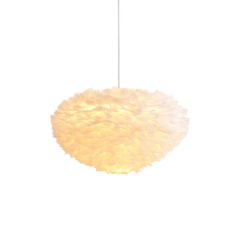 Feather White Hanging Lamp in Modern Style Round Shaped Indoor Pendant Light