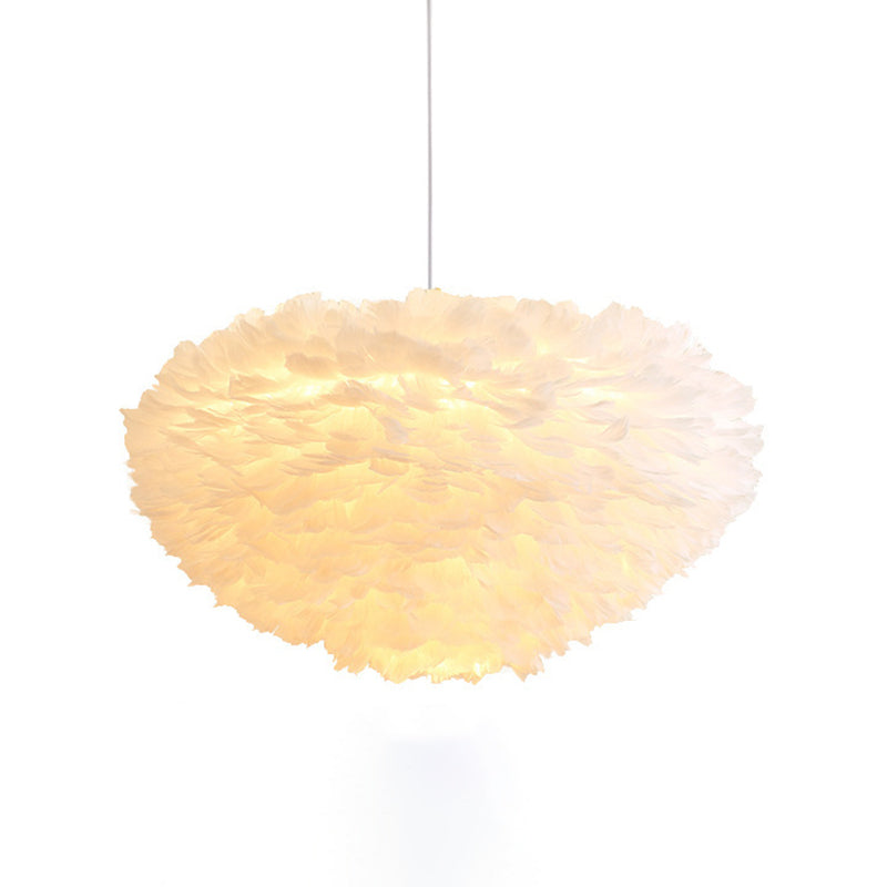 Feather White Hanging Lamp in Modern Style Round Shaped Indoor Pendant Light