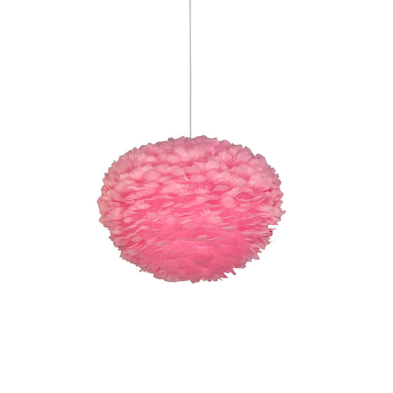 Feather White Hanging Lamp in Modern Style Round Shaped Indoor Pendant Light