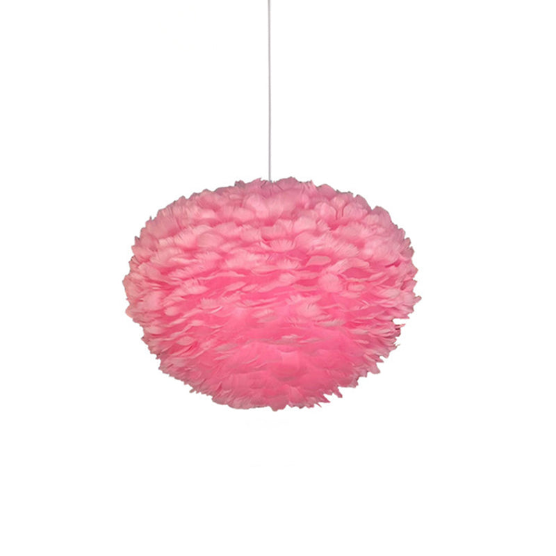 Feather White Hanging Lamp in Modern Style Round Shaped Indoor Pendant Light