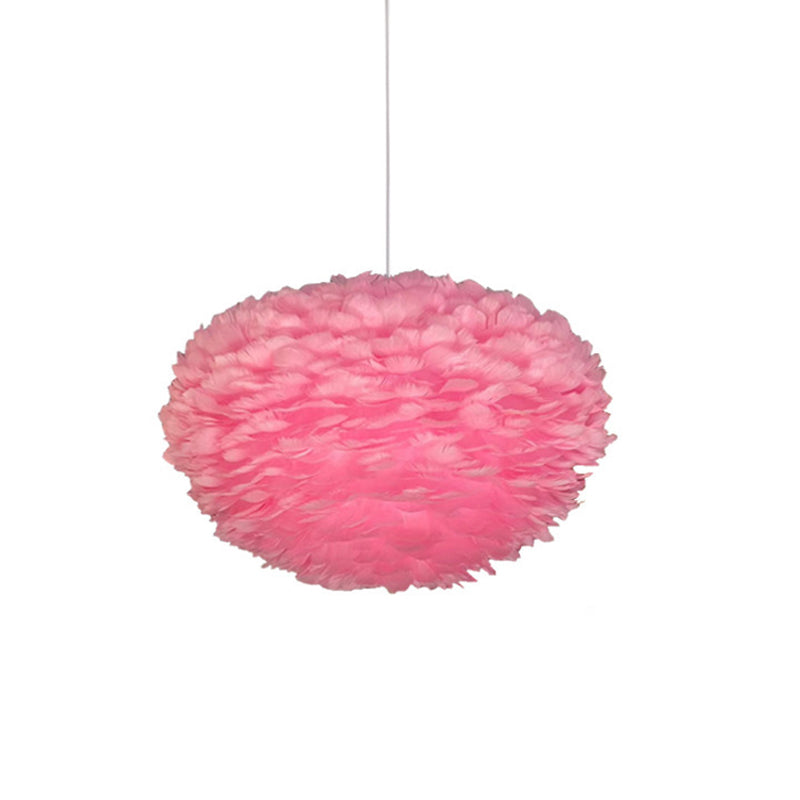 Feather White Hanging Lamp in Modern Style Round Shaped Indoor Pendant Light