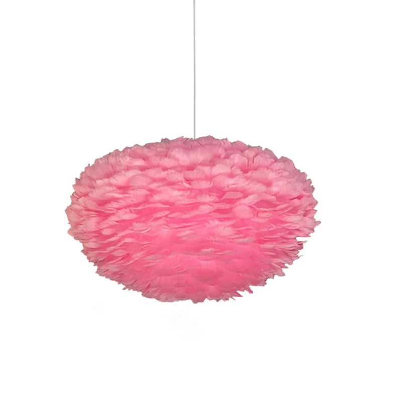 Feather White Hanging Lamp in Modern Style Round Shaped Indoor Pendant Light