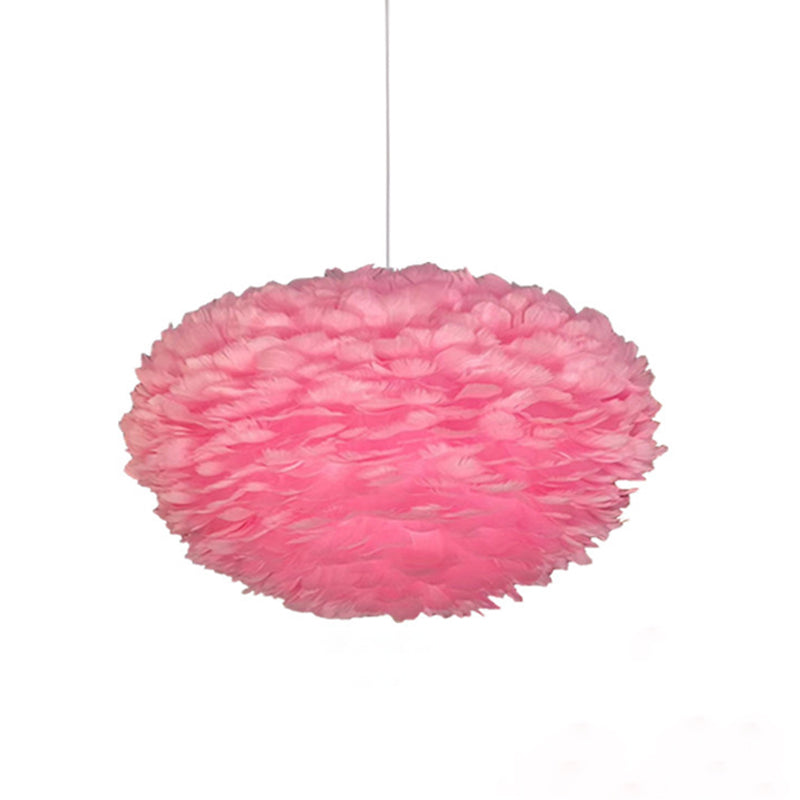 Feather White Hanging Lamp in Modern Style Round Shaped Indoor Pendant Light