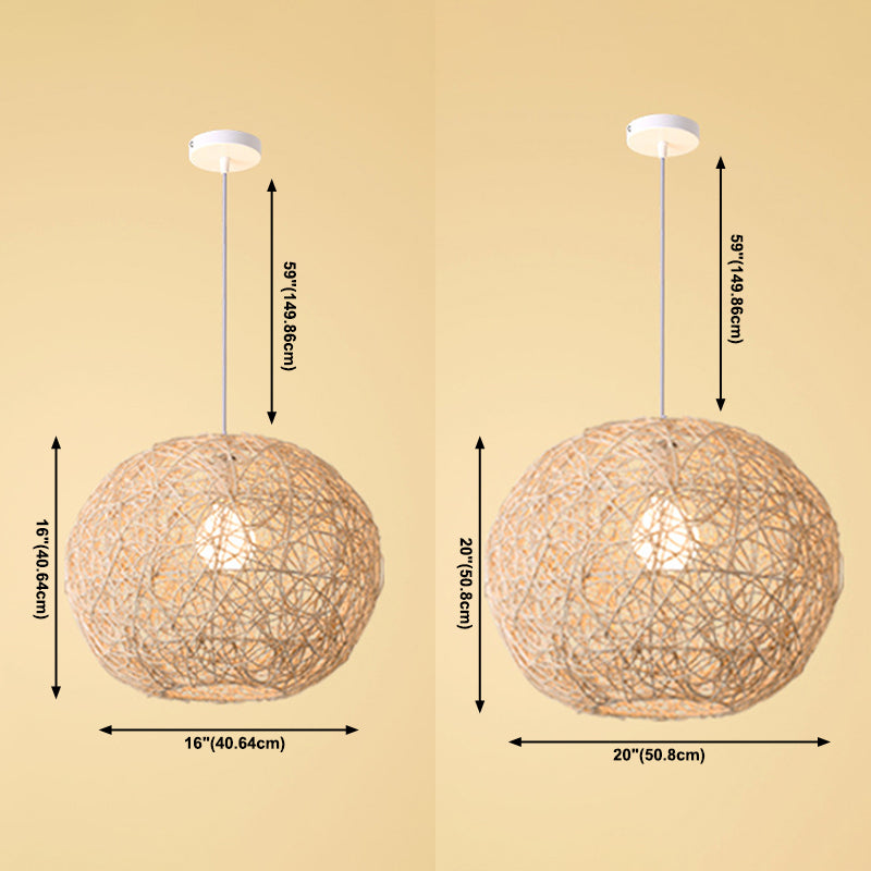 Estilo asiático Luces colgantes colgantes globales Fibra de ratán 1 Lámpara de colgante de techo de luz