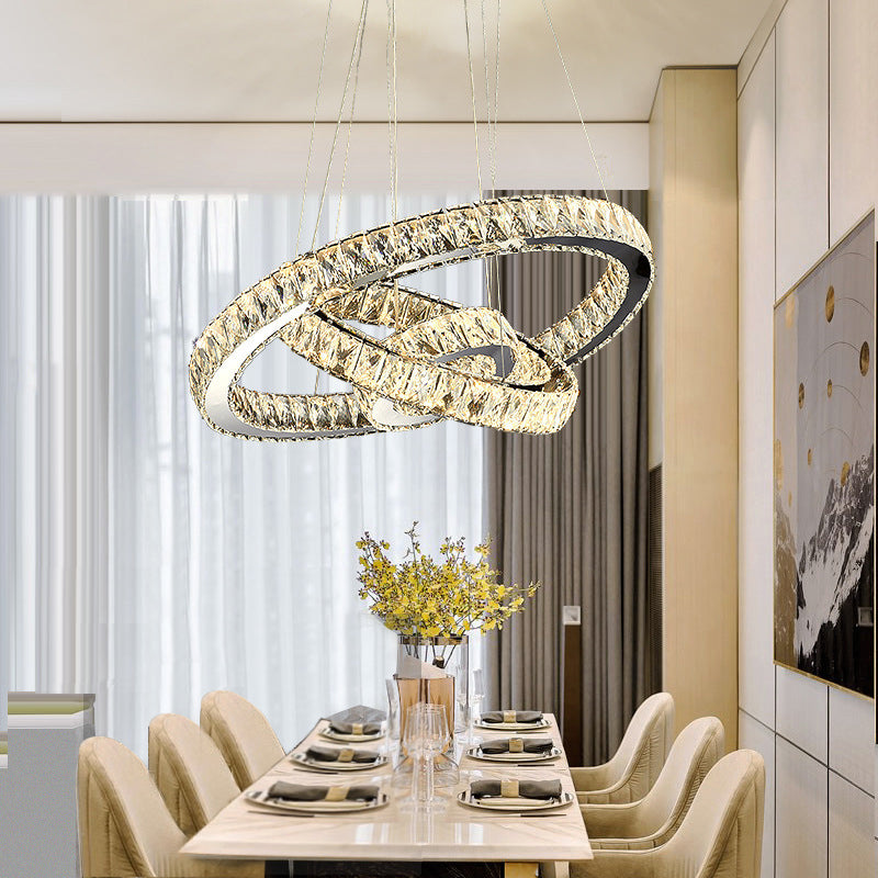 Orbicular Crystal Hanging Ceiling Light Modern Style Clear Chandelier Ceiling Lamp