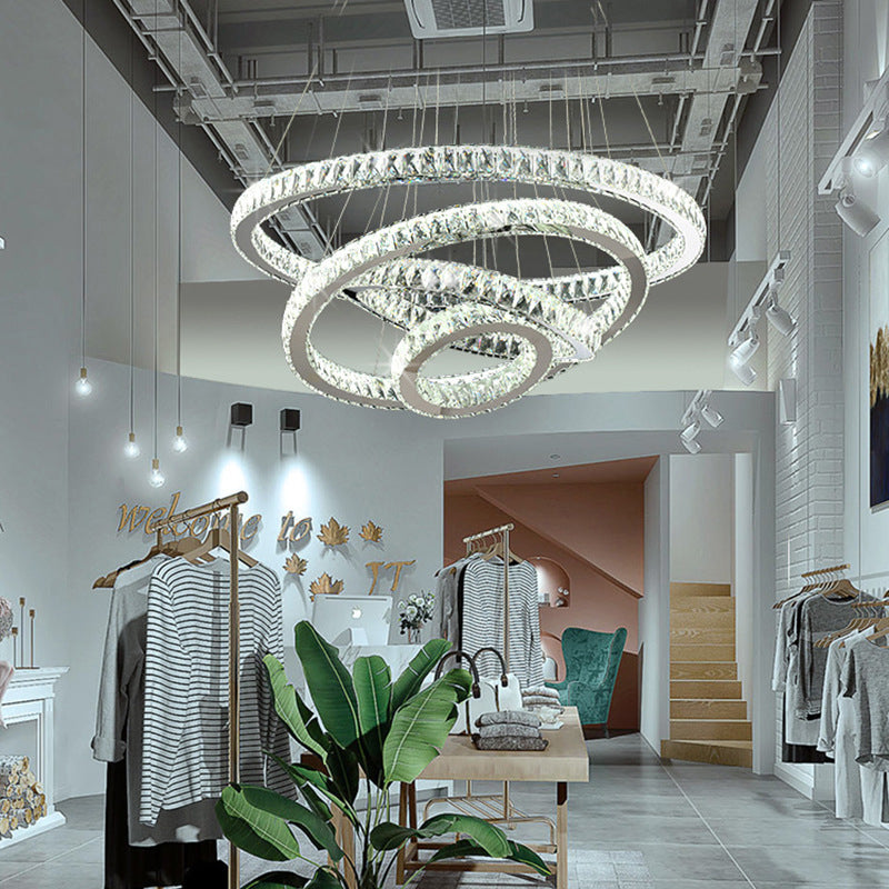 Orbicular Crystal Hanging Ceiling Light Modern Style Clear Chandelier Ceiling Lamp