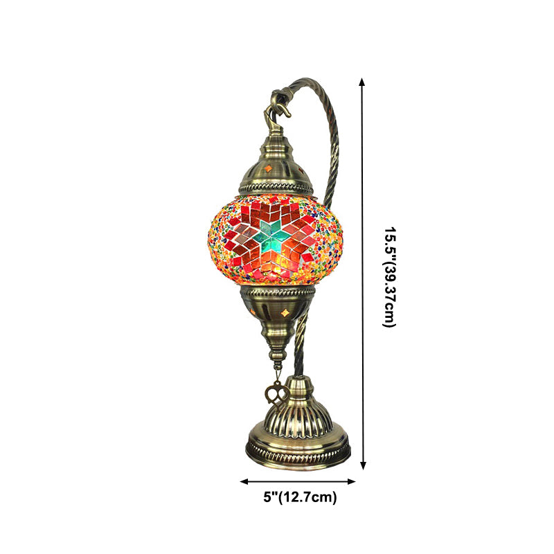 Asian Lantern Nightstand Light 1 Bulb Hand Cut Glass Night Lamp with Gooseneck Arm for Drawing Room