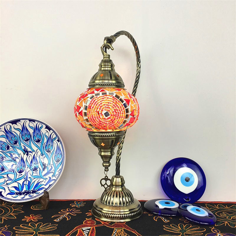 Asian Lantern Nightstand Light 1 Bulb Hand Cut Glass Night Lamp with Gooseneck Arm for Drawing Room