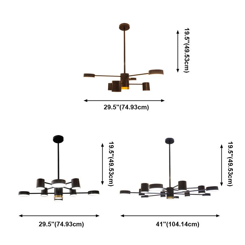 Black Spoke-Like Chandelier Lighting Fixture Simple Style Metal Pendant Chandelier