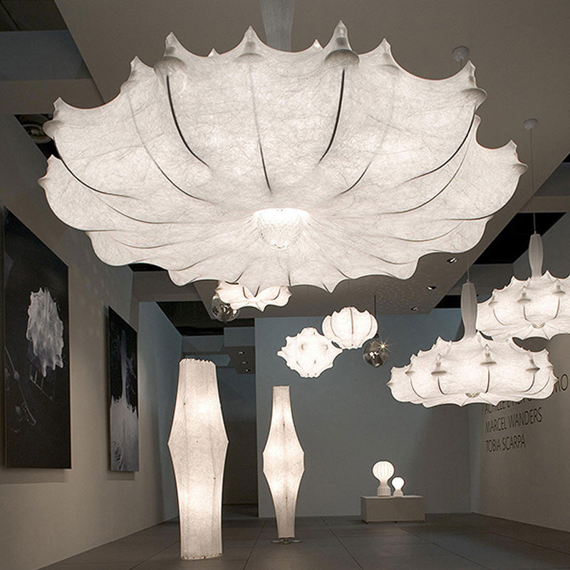 Fabric Shaded Pendant Lighting Fixture Minimalist Style White Hanging Light