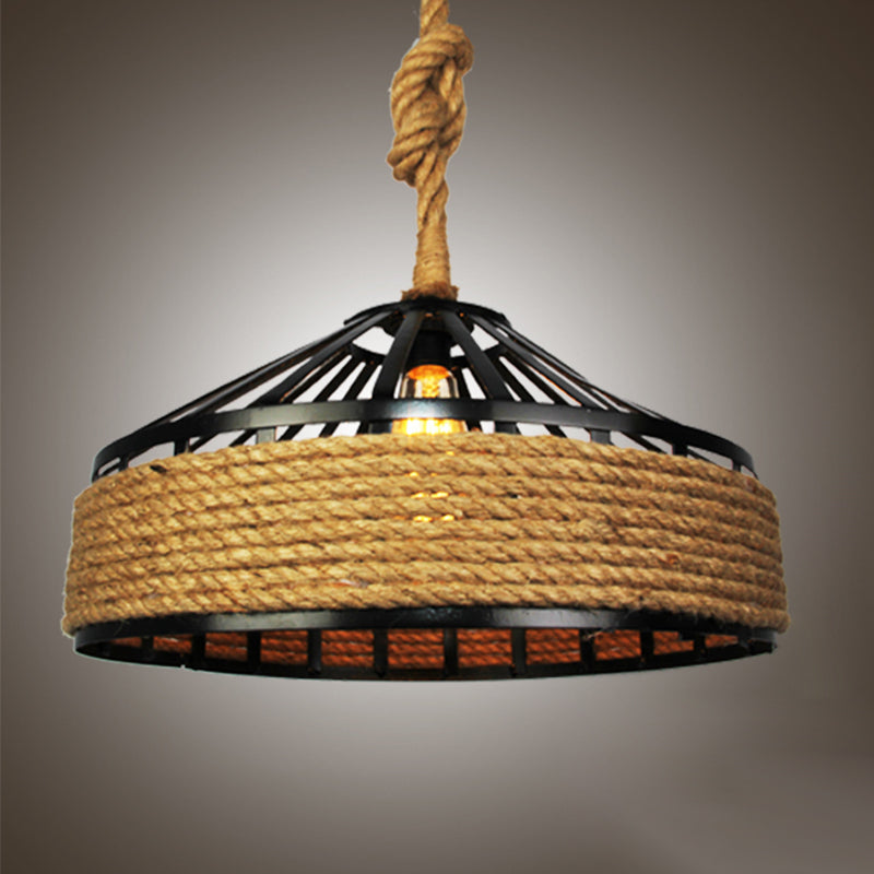 Fun a sospensione della corda di canapa a drum, illuminazione del ristorante industriale in beige