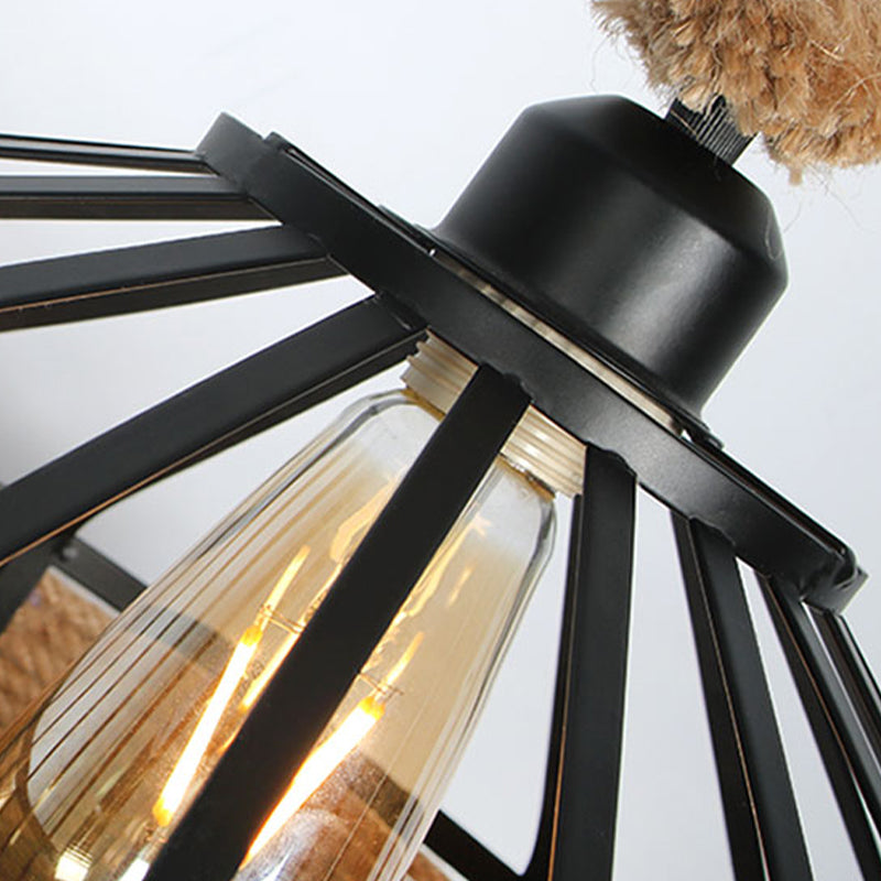 Fun a sospensione della corda di canapa a drum, illuminazione del ristorante industriale in beige